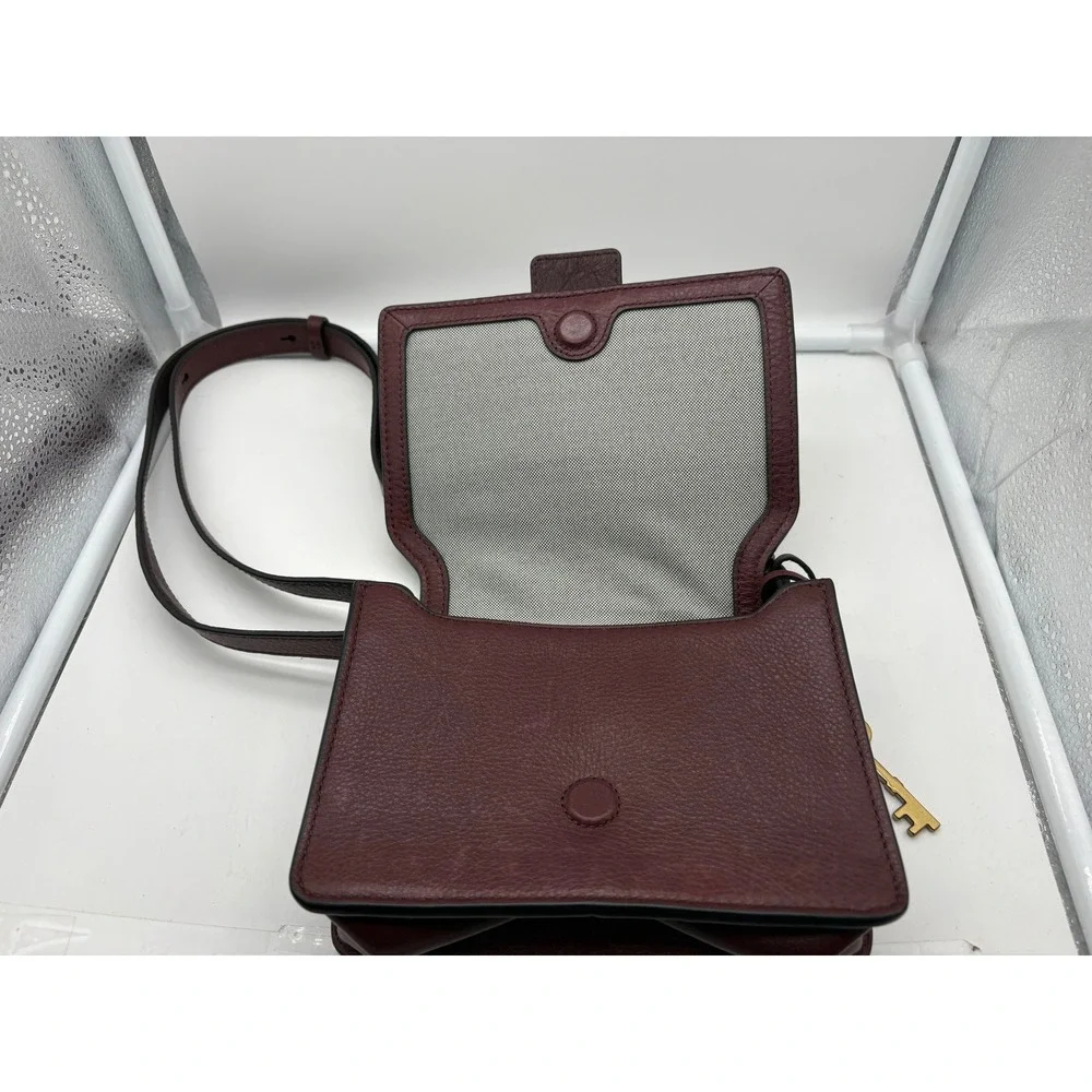 Fossil Wiley Top Handle Crossbody Saddle Bag Burgundy Wine Claret Leather Brass